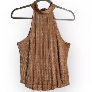 NWT Anthropologie Vickie Halter Top Size XS Pink Metallic Sleeveless Back Button